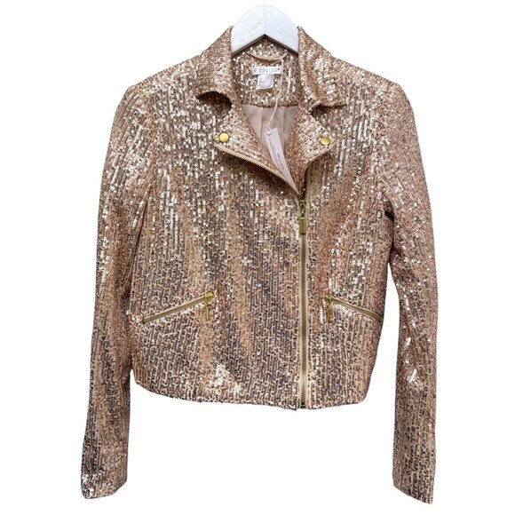 Venus Sequin Moto Jacket Blush Pink Size 2 Womens Sparkle Evening Party Disco - Picture 3 of 8